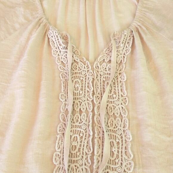 Spence Boho Tunic Top Women's Sz M Tan Adjustable Tie 3/4 Sleeve Pullover Lace - Picture 7 of 16